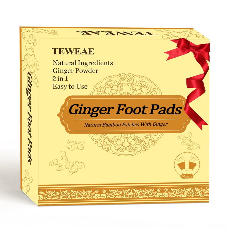 TEWEAE 2 in 1 Ginger Foot Pads, 40Pads Tear and Use, Premium Natural Ingredients Ginger Powder, Bamboo Vinegar FootPads with ''Stay in Place'' Adhesive Pads Sheet - Image 1